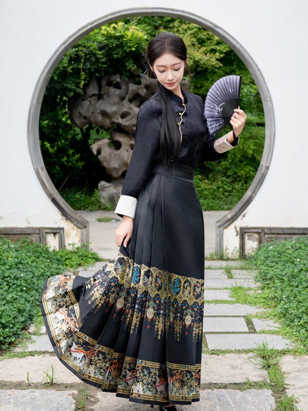 [Four Gentlemen] Black Horse-Face Skirt Set - New Arrival Women's Traditional Chinese-Style Skirt - Autumn Hanfu - Adult Casual Wear