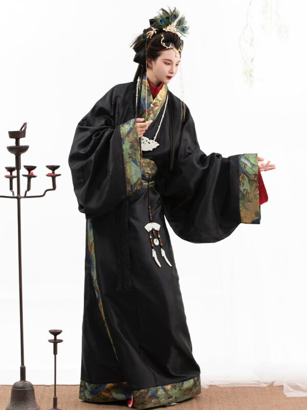 【Luoshu】Warring States Period Paomashan Chu Tomb-Inspired Modified Straight-Hem Robe Jacquard Spring/Summer Hanfu Women's Wear