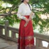 [Feather-Embroidered] Red Mandarin-Style Skirt Set for Petite Women - New Chinese-Style Hanfu - Chinese-Inspired Wedding Dress