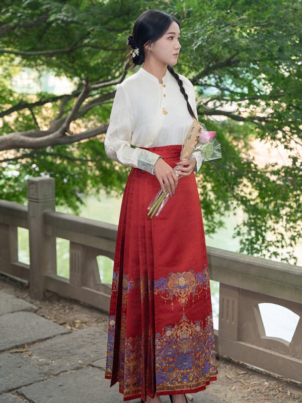 [Feather-Embroidered] Red Mandarin-Style Skirt Set for Petite Women - New Chinese-Style Hanfu - Chinese-Inspired Wedding Dress