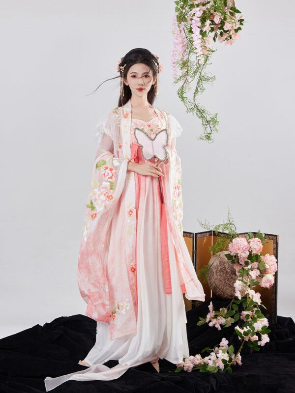 【Butterfly Dance】Original Tang Dynasty-Style Hesi Skirt with Hanfu Elements Summer Heavy-Duty Embroidered Modified Wide-Sleeved Blouse