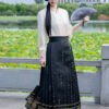 [Traditional] Black Gold Horse-Face Skirt Imitation Makeup Floral Original Hanfu Skirt Full Brocade Satin Daily Autumn/Winter