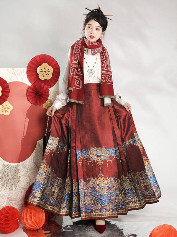 [Peony] Imitation Feather-Embroidered Horse-Face Skirt: Autumn New Chinese Style National Fashion Daily-Wear Modified Hanfu