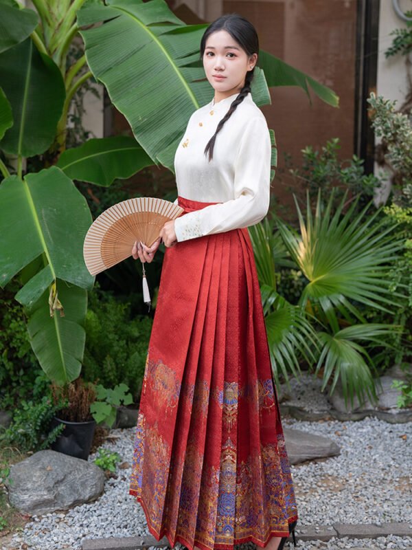 [Feather-Embroidered] Red Mandarin-Style Skirt Set for Petite Women - New Chinese-Style Hanfu - Chinese-Inspired Wedding Dress