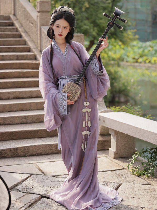 Chinese Warring States-era Robe: Hanfu Wei-Jin Style Adult Women's New Restoration Design Ethereal Train-Length Straight-Hem Robe Ancient Costume Original