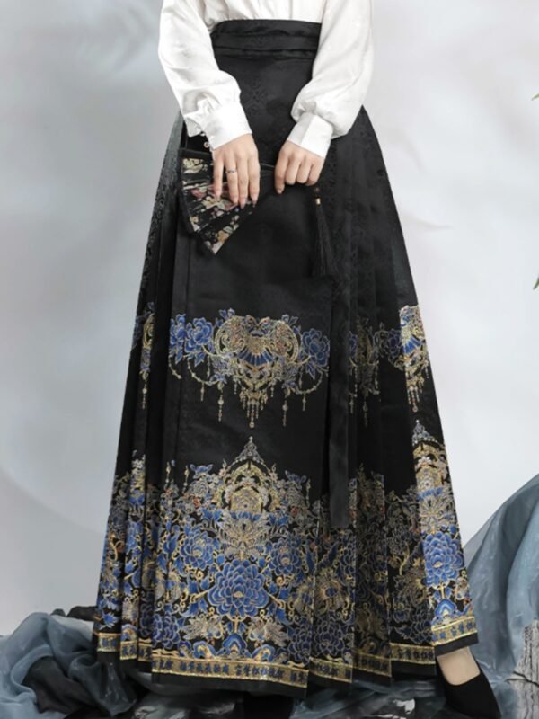 [Peony] Imitation Feather-Embroidered Horse-Face Skirt: Autumn New Chinese Style National Fashion Daily-Wear Modified Hanfu