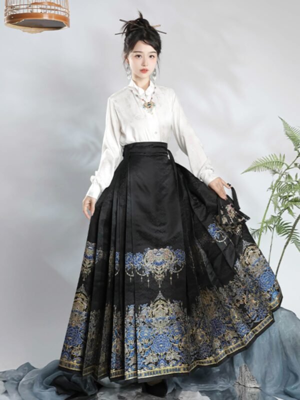 [Peony] Imitation Feather-Embroidered Horse-Face Skirt: Autumn New Chinese Style National Fashion Daily-Wear Modified Hanfu