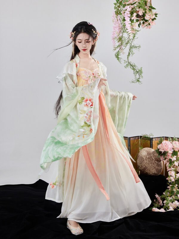 【Butterfly Dance】Original Tang Dynasty-Style Hesi Skirt with Hanfu Elements Summer Heavy-Duty Embroidered Modified Wide-Sleeved Blouse