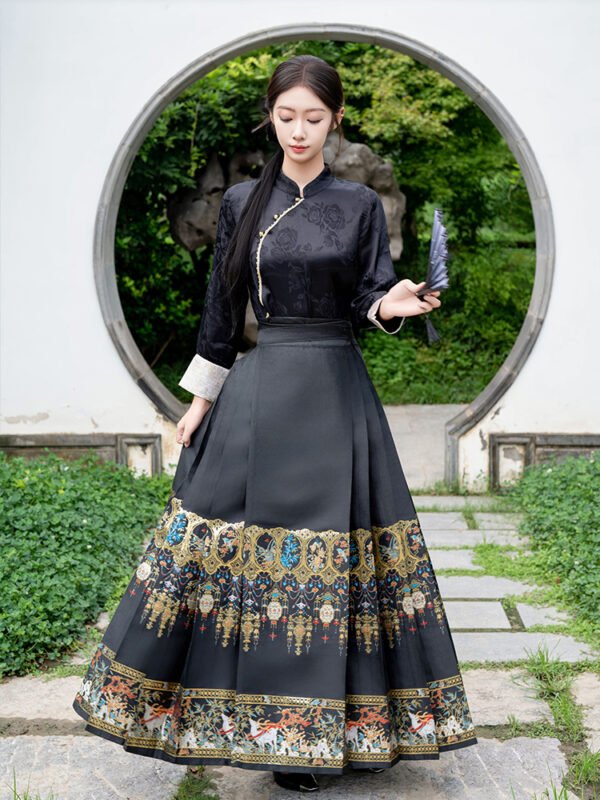 [Four Gentlemen] Black Horse-Face Skirt Set - New Arrival Women's Traditional Chinese-Style Skirt - Autumn Hanfu - Adult Casual Wear