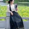 [Traditional] Black Gold Horse-Face Skirt Imitation Makeup Floral Original Hanfu Skirt Full Brocade Satin Daily Autumn/Winter