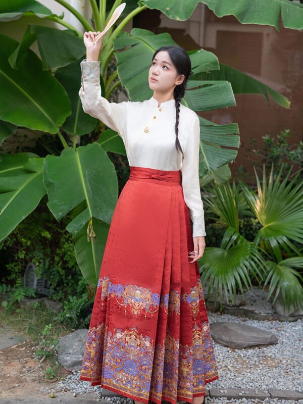 [Feather-Embroidered] Red Mandarin-Style Skirt Set for Petite Women - New Chinese-Style Hanfu - Chinese-Inspired Wedding Dress