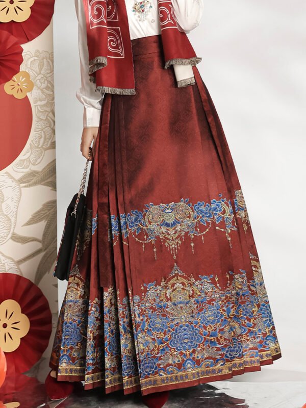 [Peony] Imitation Feather-Embroidered Horse-Face Skirt: Autumn New Chinese Style National Fashion Daily-Wear Modified Hanfu
