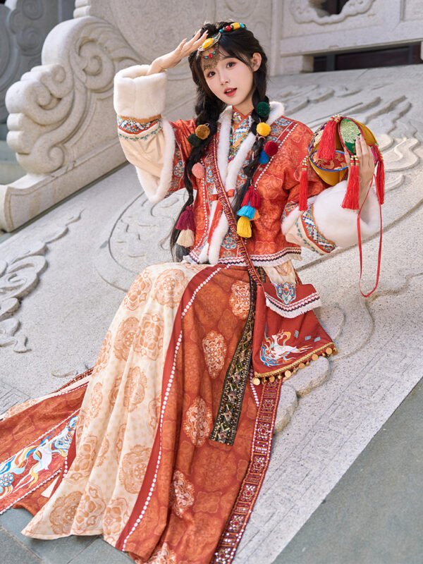 【Little Deer Goddess】Wind-Hiding Han Elements: Exotic Winter-Style Original Cross-Collar Hanfu Set New Arrival